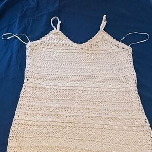 Cream Crochet Midi Dress with Spaghetti Straps